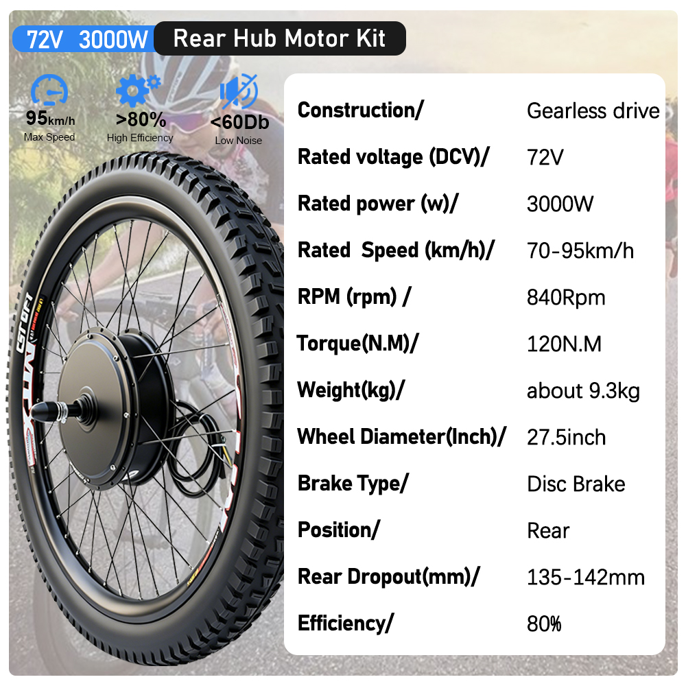 Kit de conversion de vélo élec - 72V 5000W Hub Motor Kit avis et prix